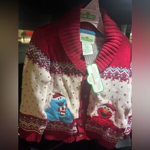 Sesame Street Christmas Elmo Red and White boys cardigan 3t